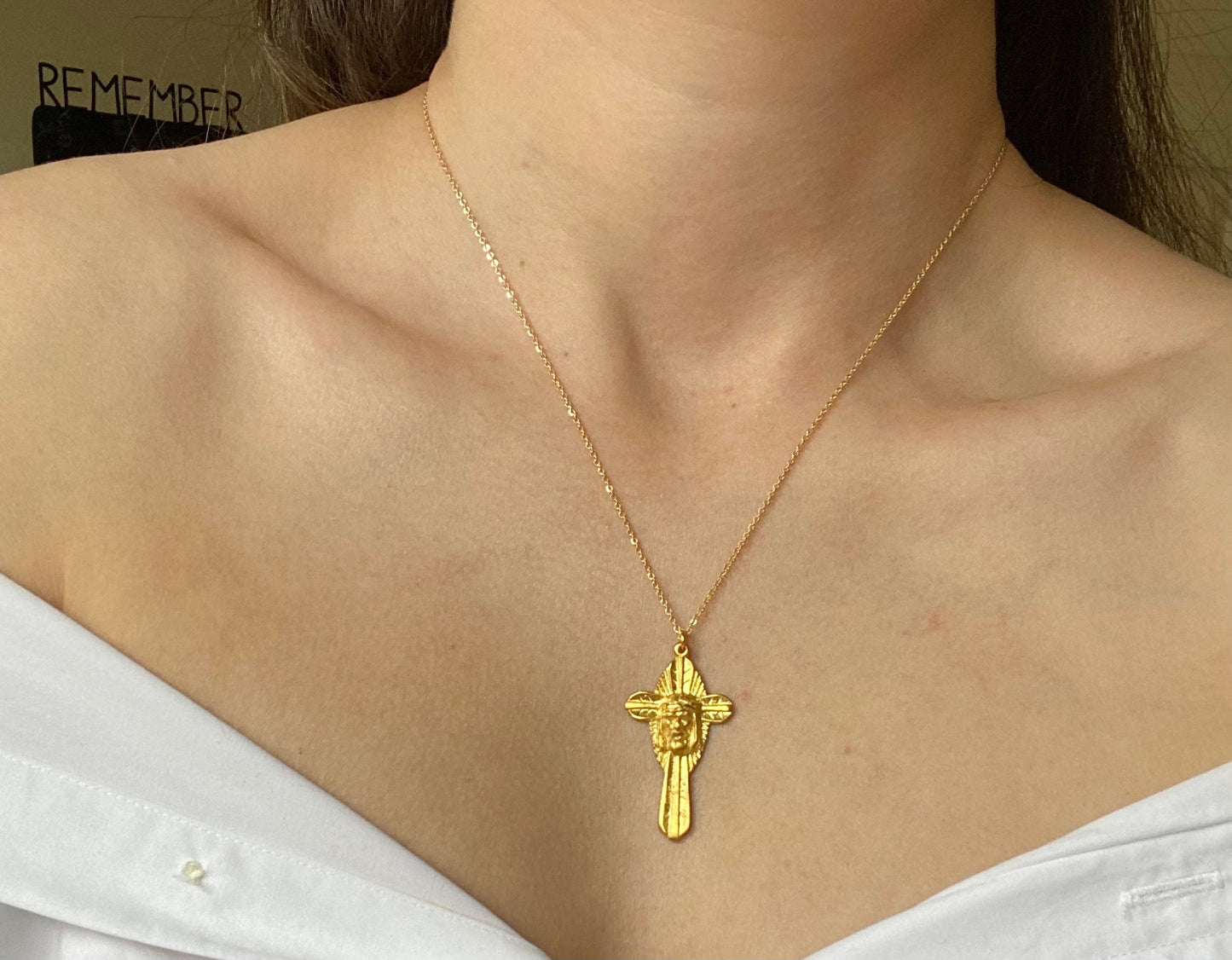 14K Gold Crucifix Cross Pendant Necklace | Sterling Silver Cross Necklace | Gothic Design Necklace | Religious Necklace | Miraculous Cross