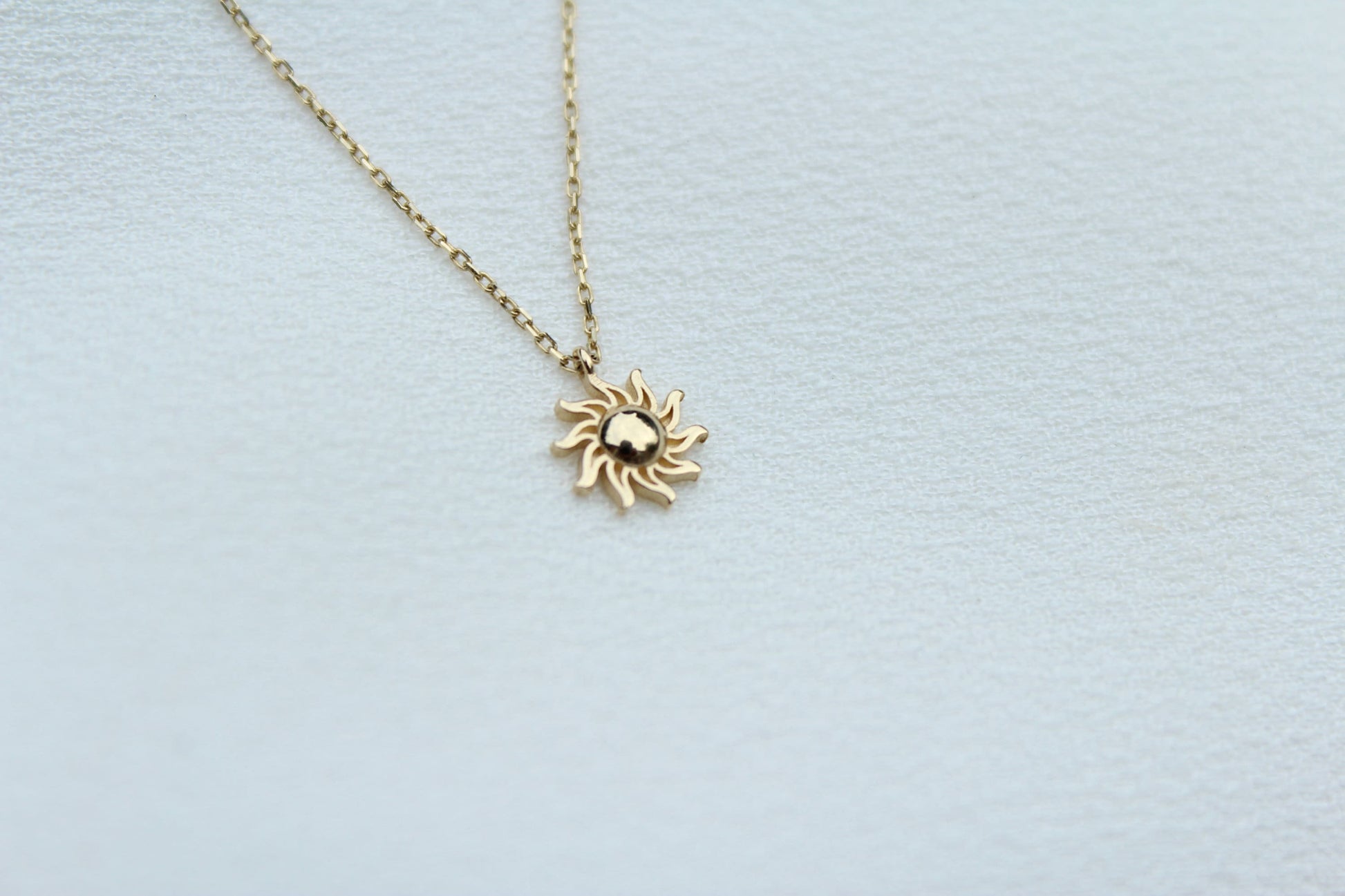 Handmade 14k Solid Gold Egyptian Sun Pendant Necklace