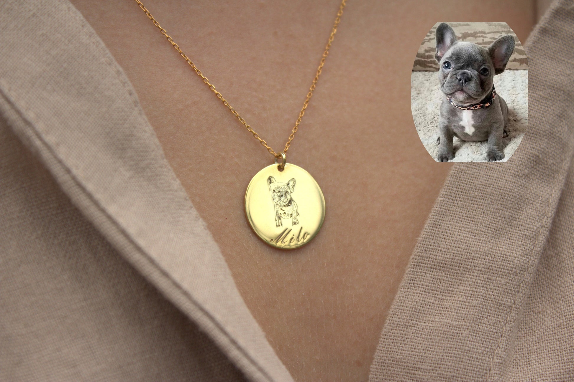 Sterling Silver Personalized Dog Mom Gift Pet Portrait Custom Dog Necklace | Pet Parent Gift | Pet Lover Gift | Dog Name Jewelry For Dog |