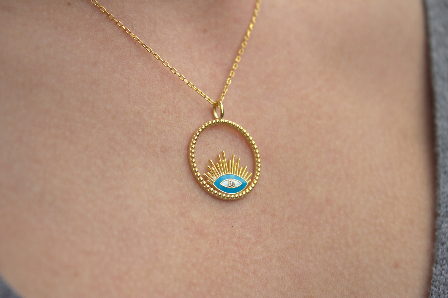 Diamond Evil Eye Necklace | Diamond Evil Eye | Diamond Sterling Silver | Turquoise Evil Eye Necklace | Silver Protection