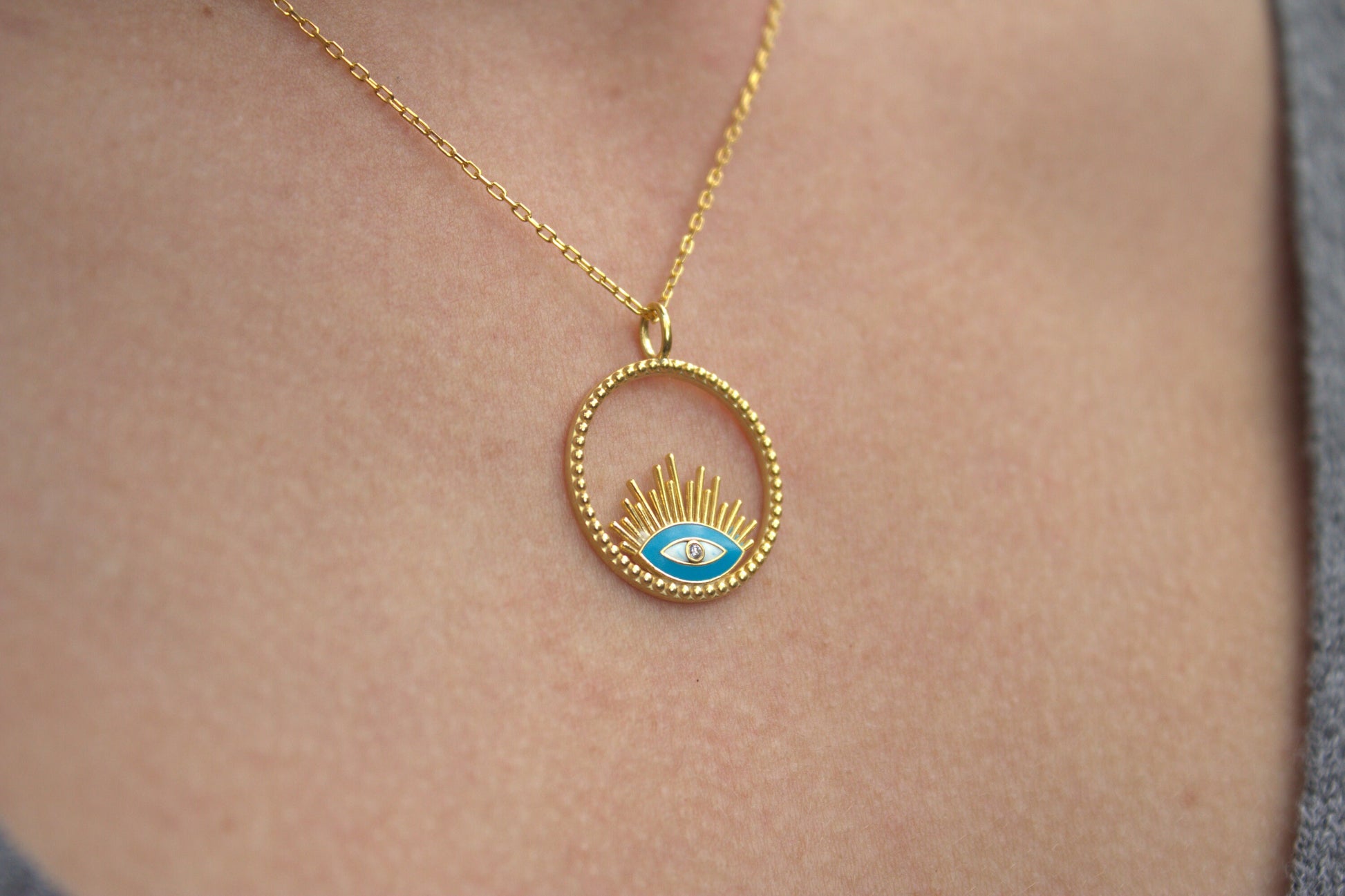 Diamond Evil Eye Necklace | Diamond Evil Eye | Diamond Sterling Silver | Turquoise Evil Eye Necklace | Silver Protection