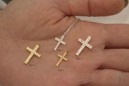 925 Sterling Silver Cross Pendant | Cubic Zirconia Cross Necklace | Gold Cross Pendant Necklace | Dainty Cross Jewellery| Tiny Silver Cross