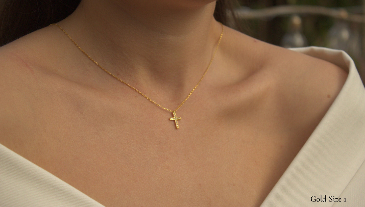 925 Sterling Silver Cross Pendant | Cubic Zirconia Cross Necklace | Gold Cross Pendant Necklace | Dainty Cross Jewellery| Tiny Silver Cross