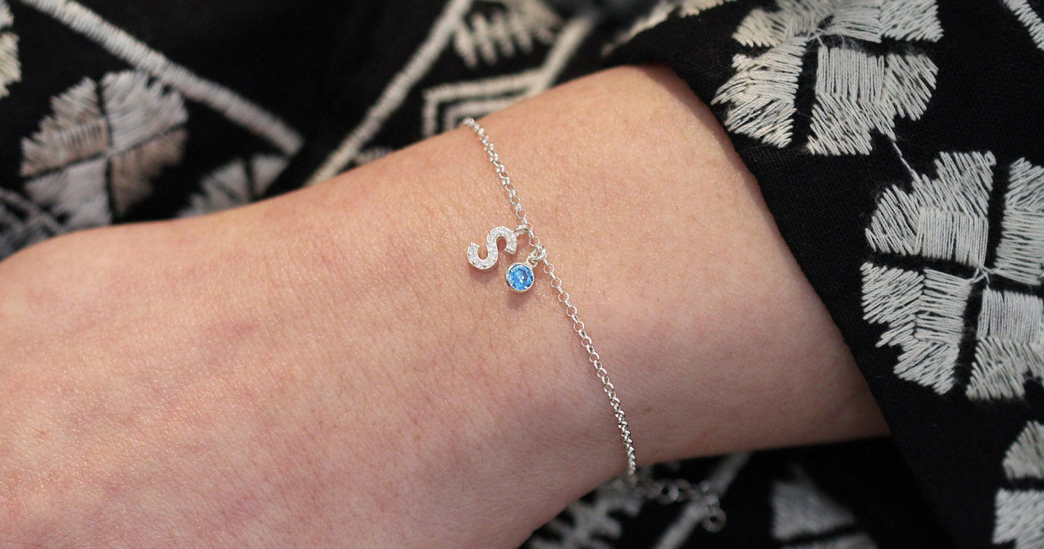 Sterling Silver CZ initial Bracelet | Personalised initial Bracelet | Birthstone initial Bracelet | Evil Eye initial Bracelet|Christmas Gift