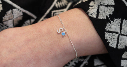 Sterling Silver CZ initial Bracelet | Personalised initial Bracelet | Birthstone initial Bracelet | Evil Eye initial Bracelet|Christmas Gift