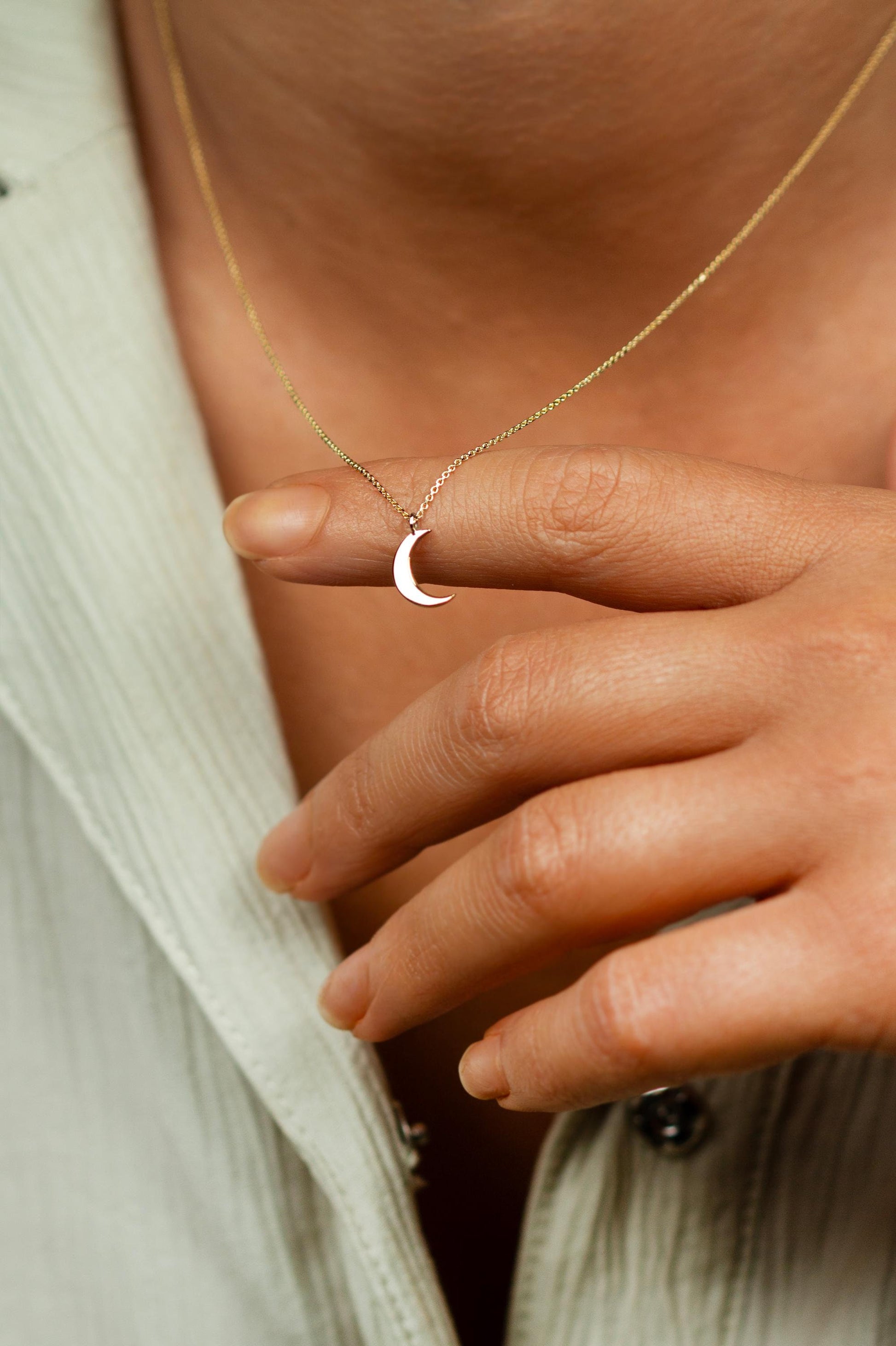 14k Solid Gold Moon Necklace Charm Only No Chain