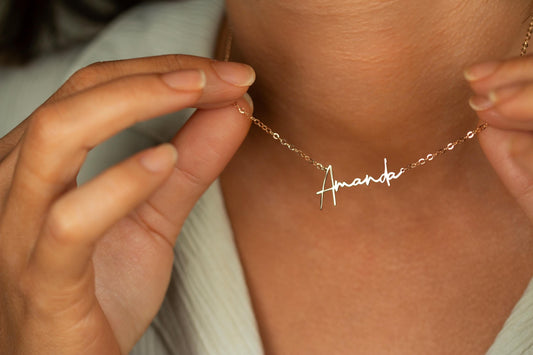 Sterling Silver Personalised Handwriting Style Name Necklace | Minimalist Gold Name Necklace With Rope Chain | Perfect gift For Her