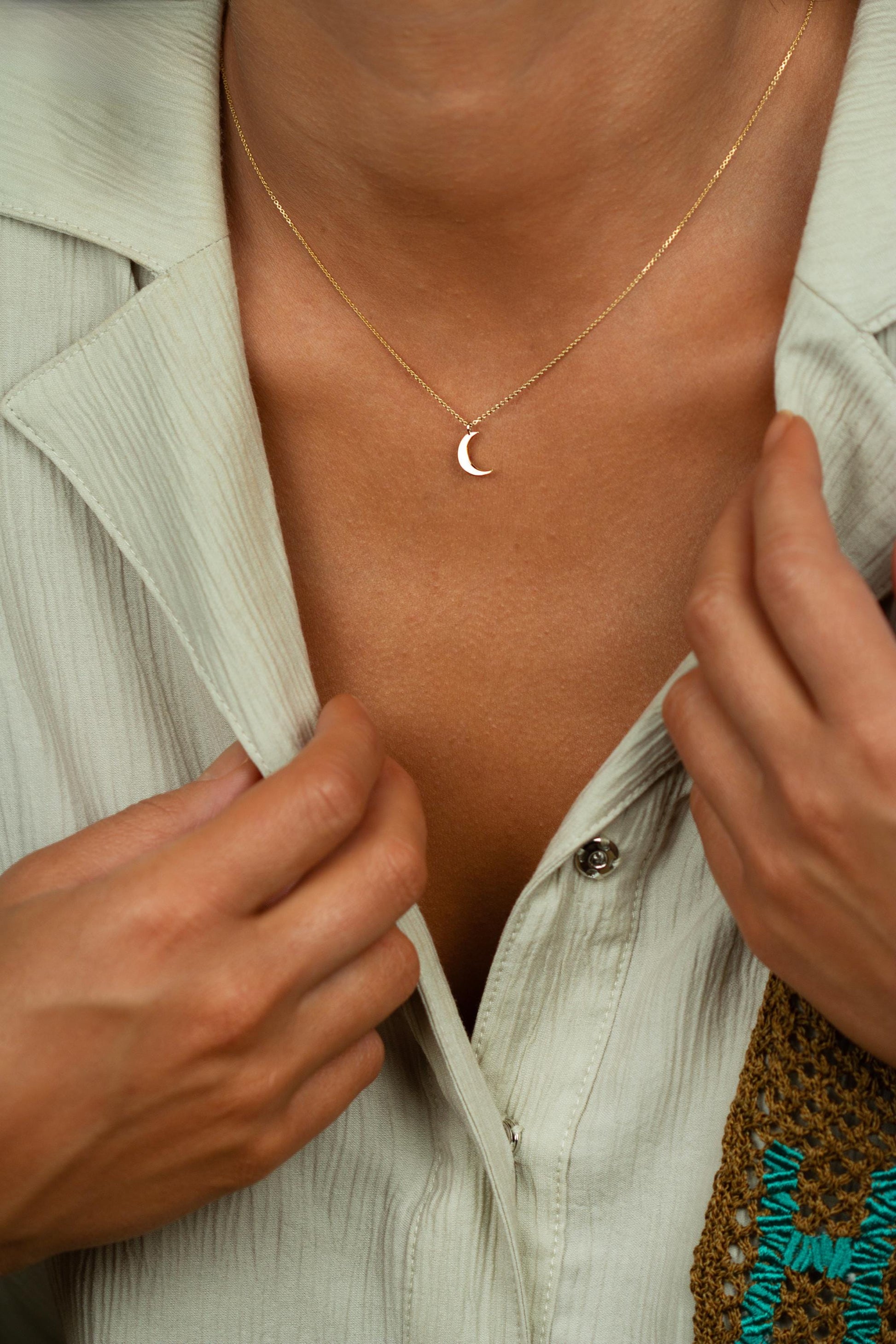 14k Solid Gold Moon Necklace Charm Only No Chain