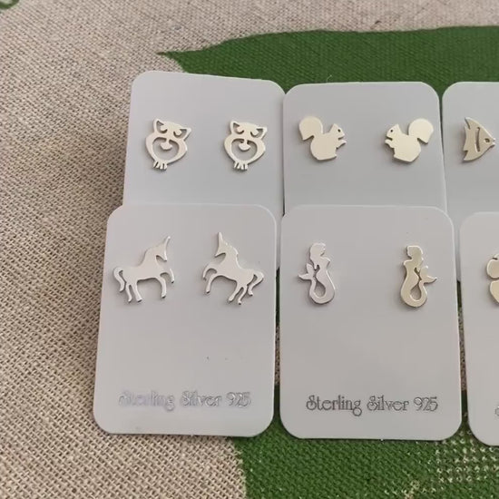 Sterling Silver Funny Animal Earrings | Owl Earrings | Unicorn Earrings | Fish | Mermaid Earrings | Squirrel Earrings | Pineapple Earrings