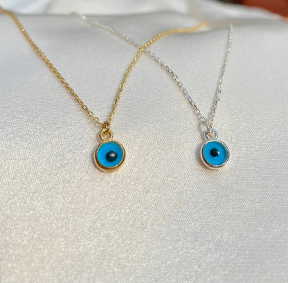 925 Sterling Silver Gold Evil Eye Necklace | Minimalist evil eye Necklace | Traditional Turkish eye Necklace |Evil eye Talisman