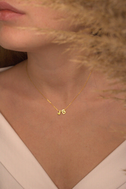 Sterling Silver Double initial Necklace | Gold Initial Necklace |Solid Silver Letter Necklace |Monogram Necklace | Personalized initial Gift