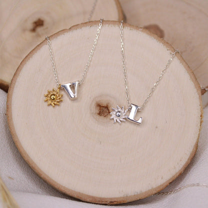 925 Sterling Silver initial Necklace with Egyptian Sun | Silver Sun initial Necklace | Egyptian Sun Necklace | Christmas Gift | Gift for her