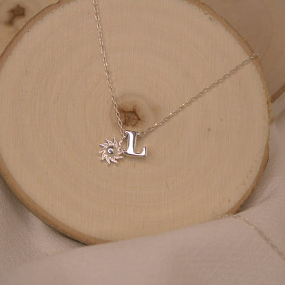 925 Sterling Silver initial Necklace with Egyptian Sun | Silver Sun initial Necklace | Egyptian Sun Necklace | Christmas Gift | Gift for her