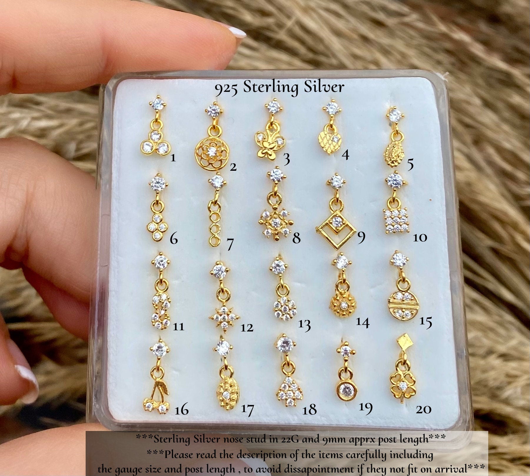 Sterling Silver Gold Dangling Nose Stud | Butterfly Nose Stud | Gold Nose Ring | Indian Nose Stud | Pin Nose Stud | Cute Gold Nose Stud