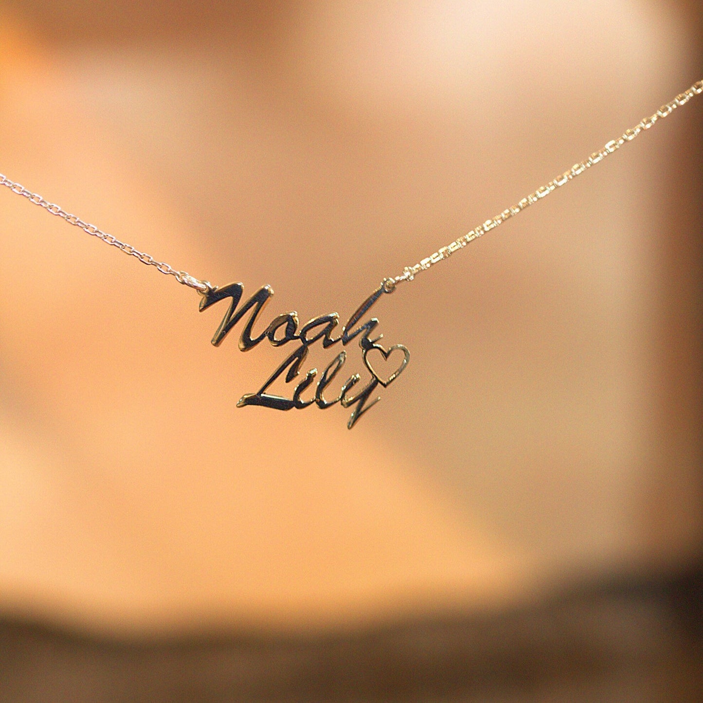 Double Name Necklace In Sterling Silver | Silver Kids Name Necklace | Personalised Gift For Mom | Two Name Necklace With Heart |