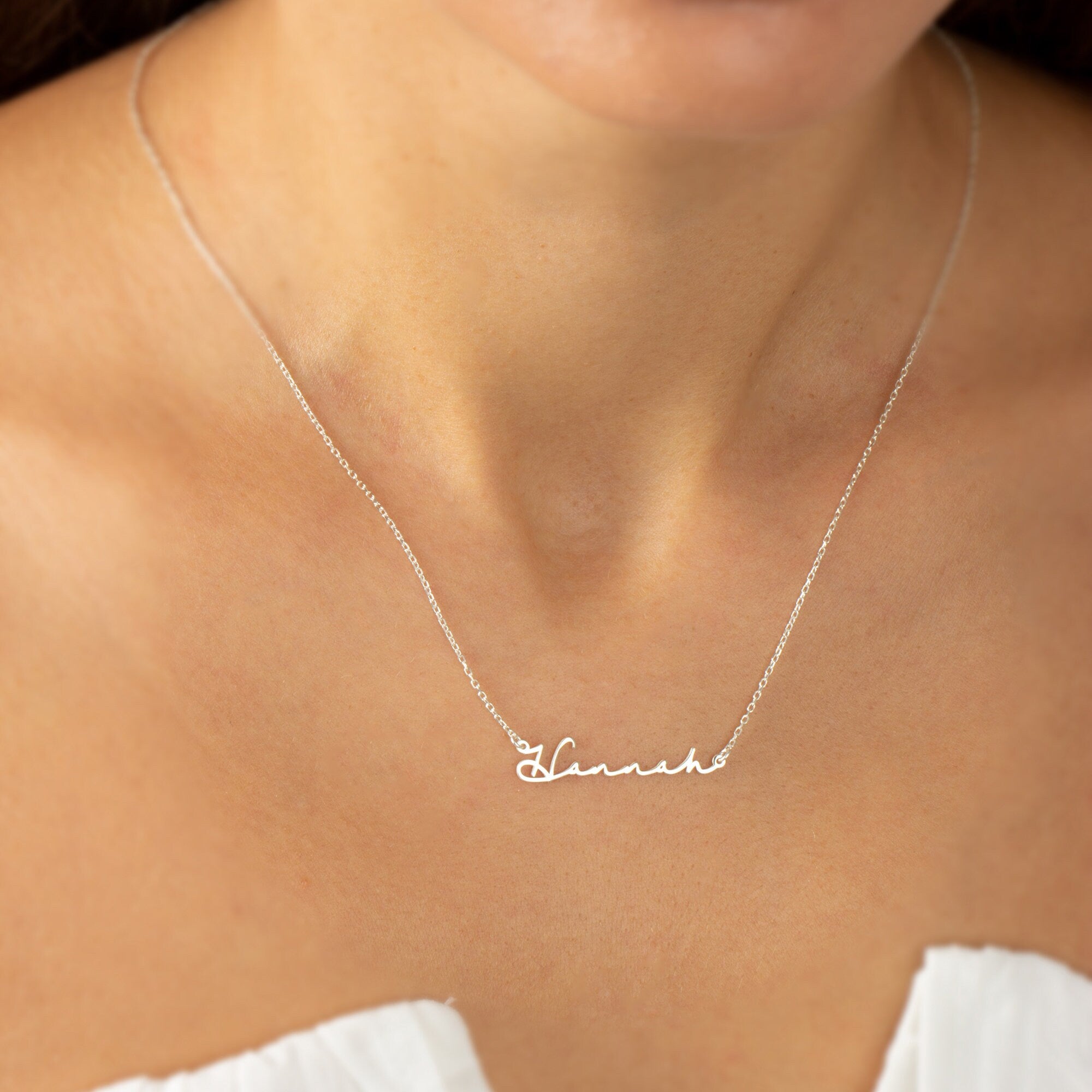 Silver necklace with name in deals cursive