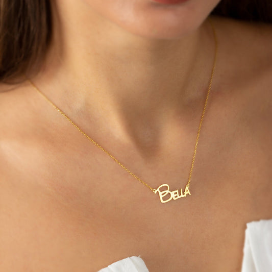 Personalized Name Necklace Gifts, Customized Mothers Day Jewellery | Baby Name Necklace in Sterling Silver& Rose Gold | Kids Name Necklace