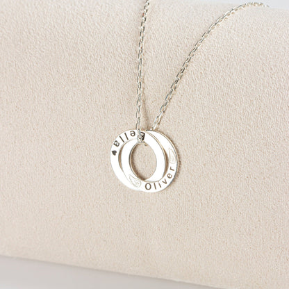 Personalised Russian Ring Necklace | Name Engraved Family Necklace | Personalised Jewellery | Mom Necklace With Kids Names |Interlock Circle