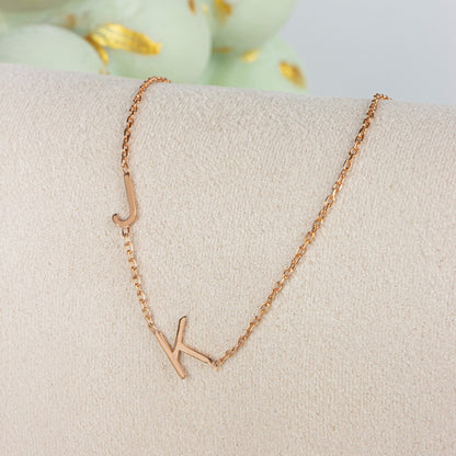 Personalised Minimalist Sideways Initial Necklace  in Sterling Silver , Gold , Rose | Extra Tiny Custom Letter Necklace | Spaced Necklace