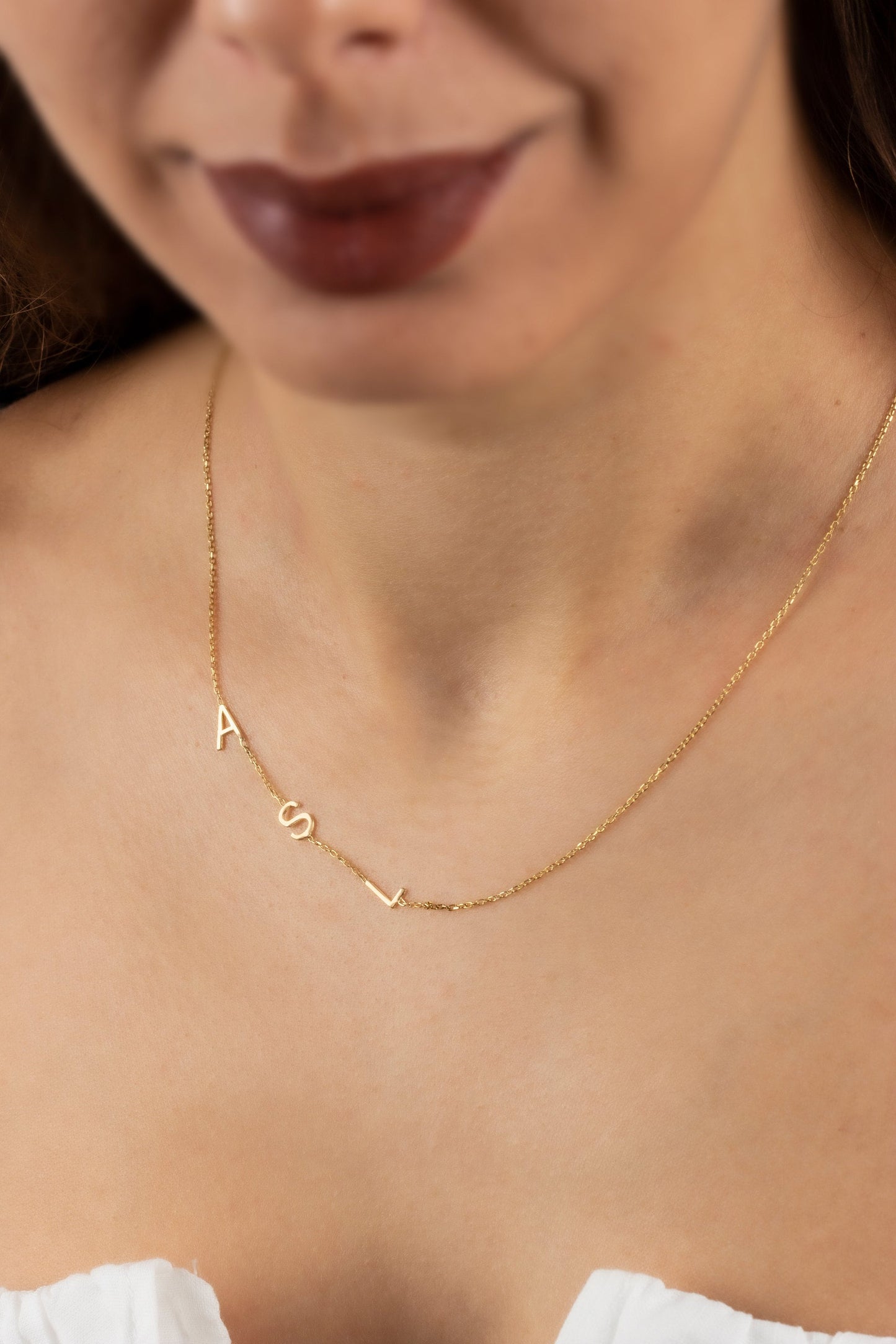 14k Gold Initial Necklace| Letter Gold Necklace| Custom Sideways Necklace | Personalized Initial Necklaces| Sterling Silver Sideways Initial