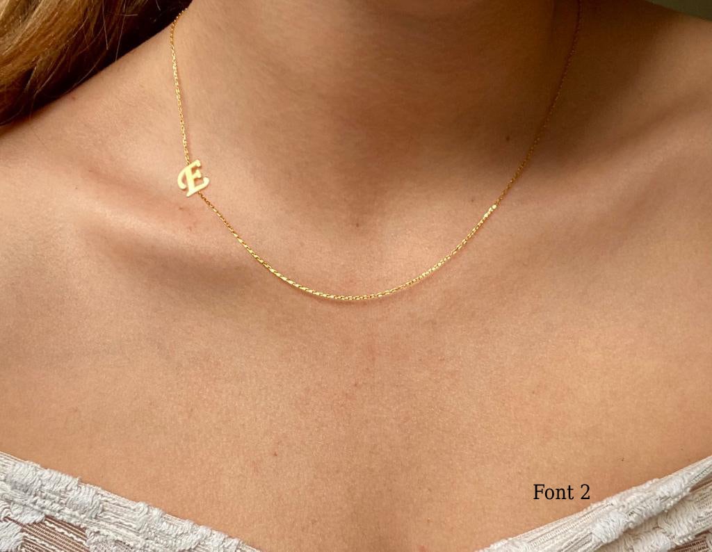 14k Gold Initial Necklace| Letter Gold Necklace| Custom Sideways Necklace | Personalized Initial Necklaces| Sterling Silver Sideways Initial